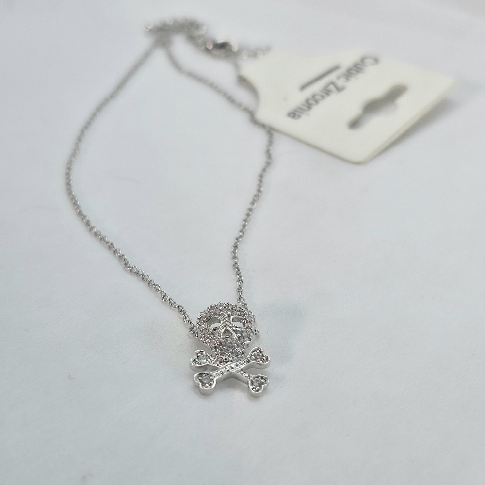 Silver Crystal Skull Pendant Necklace
